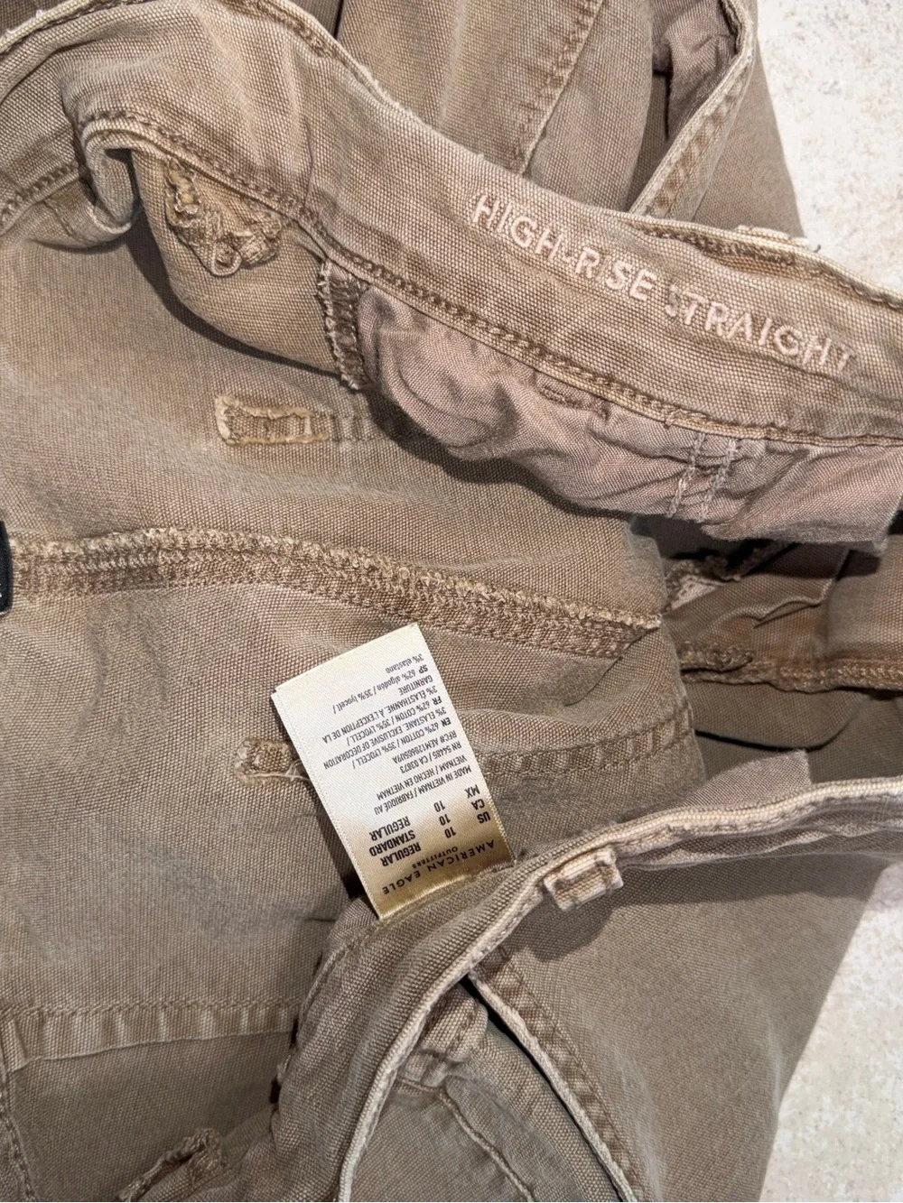 American Eagle Tan Stretch High Rise Straight Leg Cargo Carpenter Pant